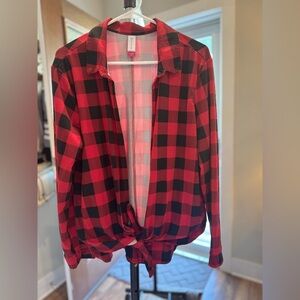 No Boundaries Red and Black Plaid Long Sleeve Top